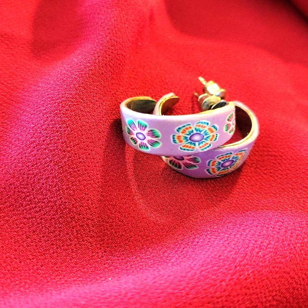 Cloisonne Earrings, Purple